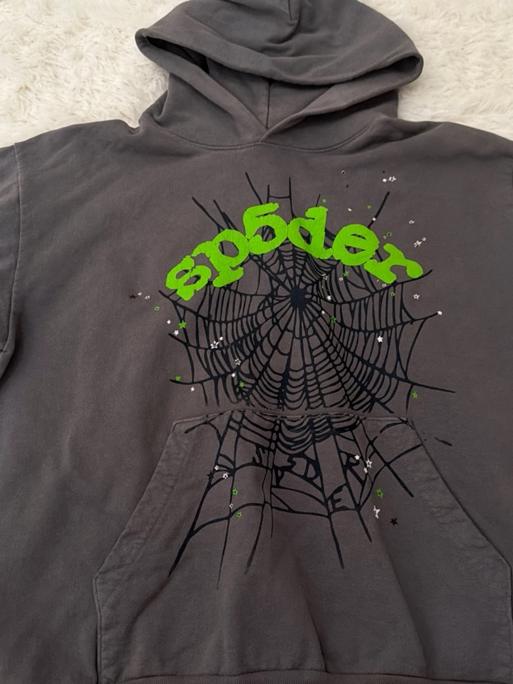 Gray Hoodie with Neon Green Graphic Spiderweb